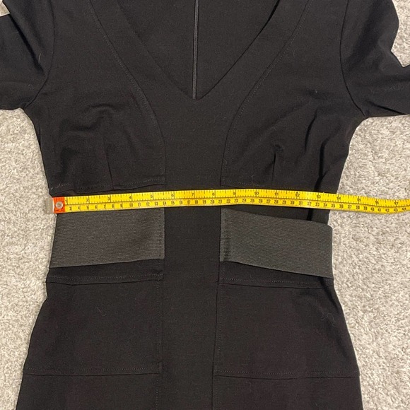 Three Dots Black V Neck Long Sleeve Bodycon Dress Large Pre-owned - Picture 9 of 9